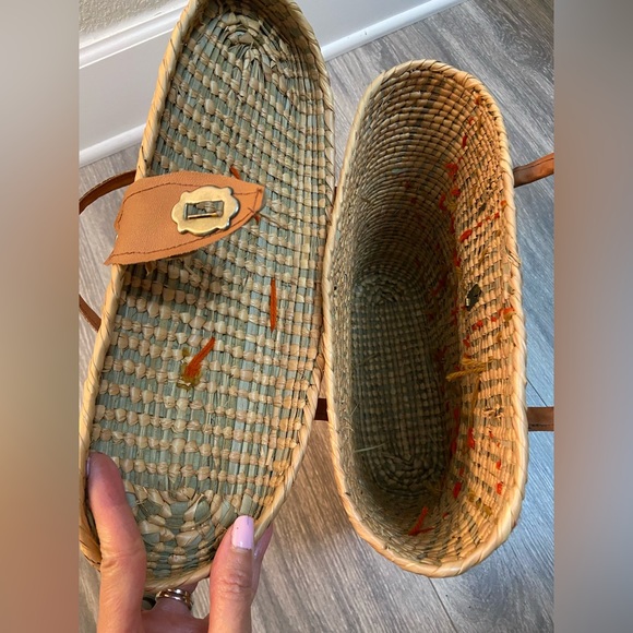 Vintage Woven Wicker Rattan Straw Satchel Handbag Tote Basket Bag Boho Med. Size - Picture 12 of 13